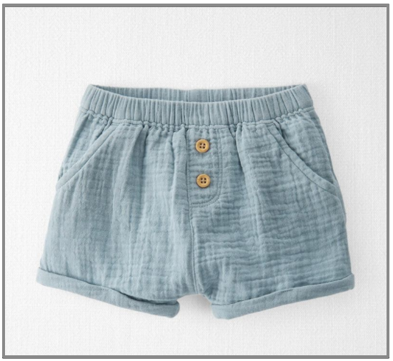 Organic cotton gauze shorts by Little Planet of Carters.